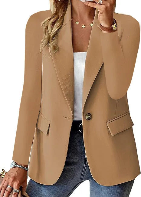 Women's Long Sleeve Blazers, Simple Button Pocket, White, Office, Commuter, Monochromatic, New