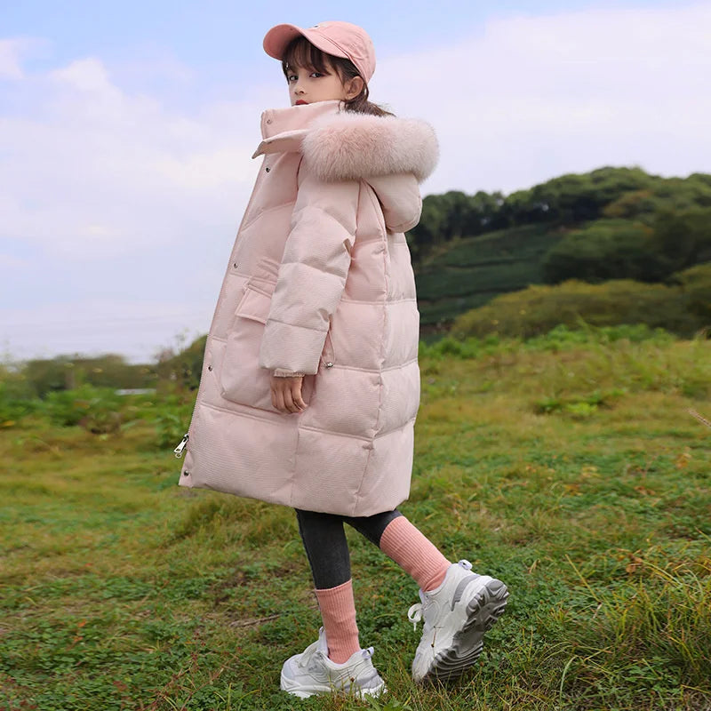 Winter warm Down jacket kids toddler girl clothes Girls LONG clothing Thicken Parka Hooded Outerwear Coats Children snow suit