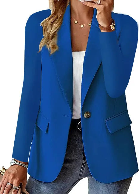 Women's Long Sleeve Blazers, Simple Button Pocket, White, Office, Commuter, Monochromatic, New