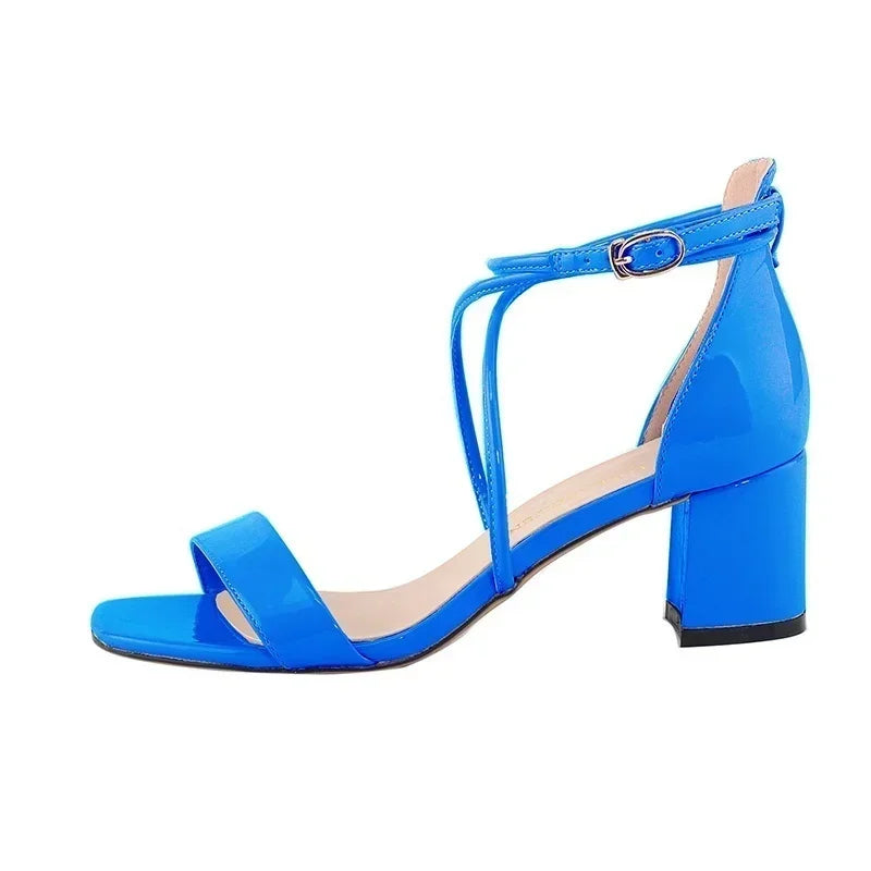 2025 Summer Women Sandals Fashion Sexy Open Toes Thick High Heels Pumps Ankle Strap Work OL Party Dress Wedding Party Shoes