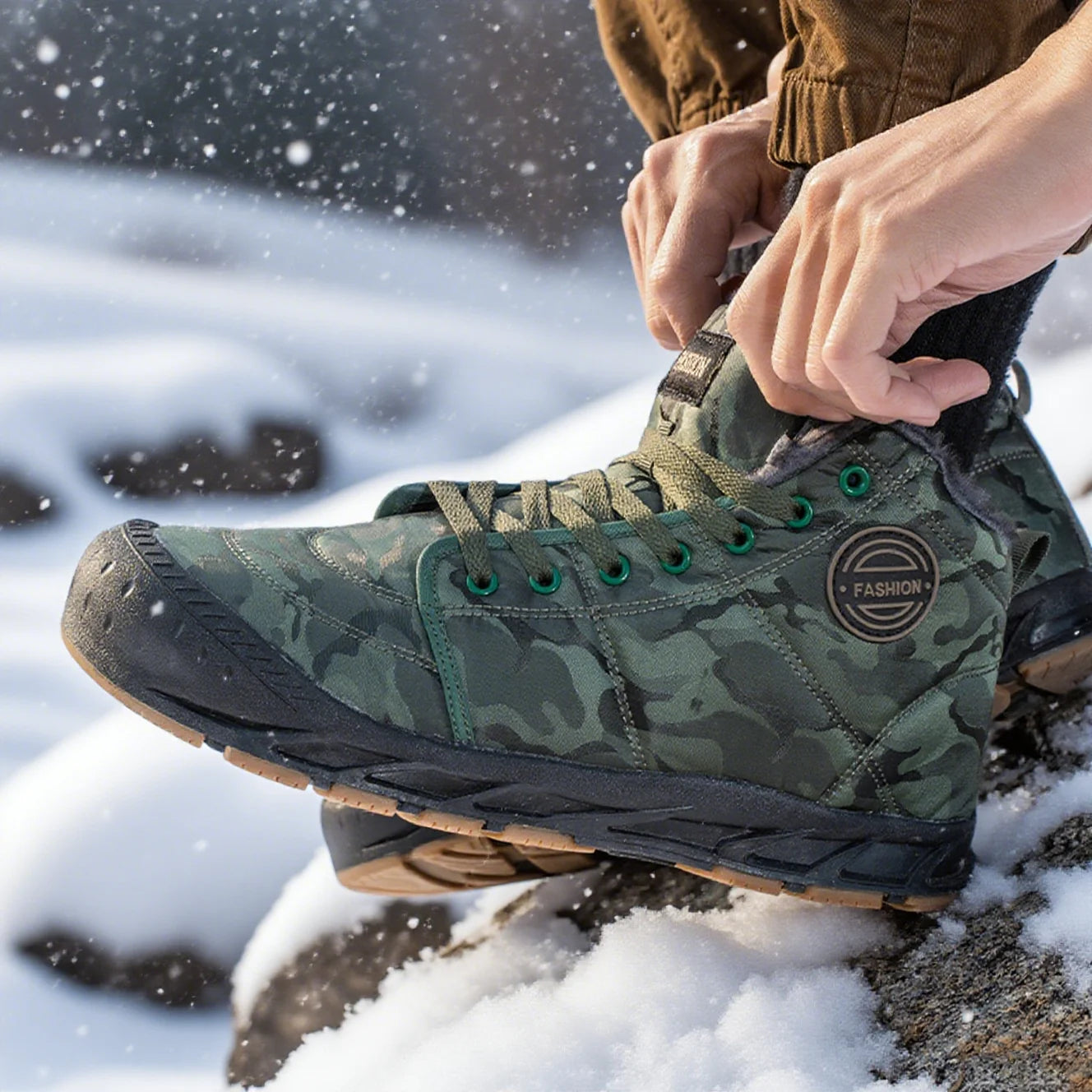 Winter Men's Snow Boots 2025 New Style Platform Warm Fur Ankle Boots Camo Design Plush Outdoor Non-slip Hiking Cycling Shoes