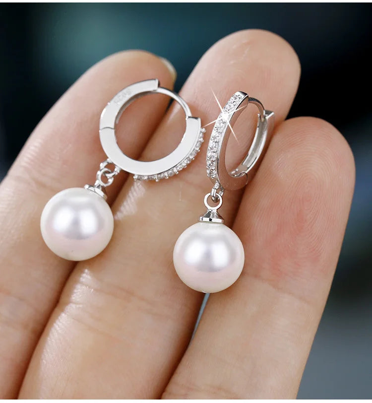 JewelryTop Freshwater Pearl 925 Sterling Silver Earrings Crystal Jewelry for Wemon Wedding Gift Party Classic