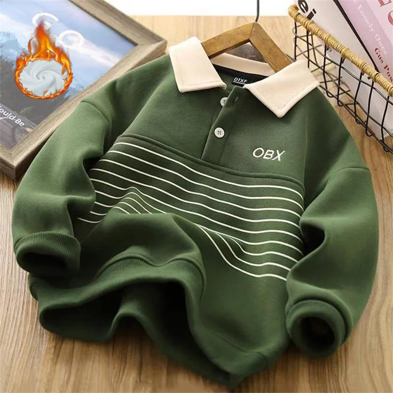 Winter Boys Warm Hoodies Children Autumn Plus Velvet Sweatshirts Children Fashion Padded Tracksuit 2024 New Kids Fleece Clothing