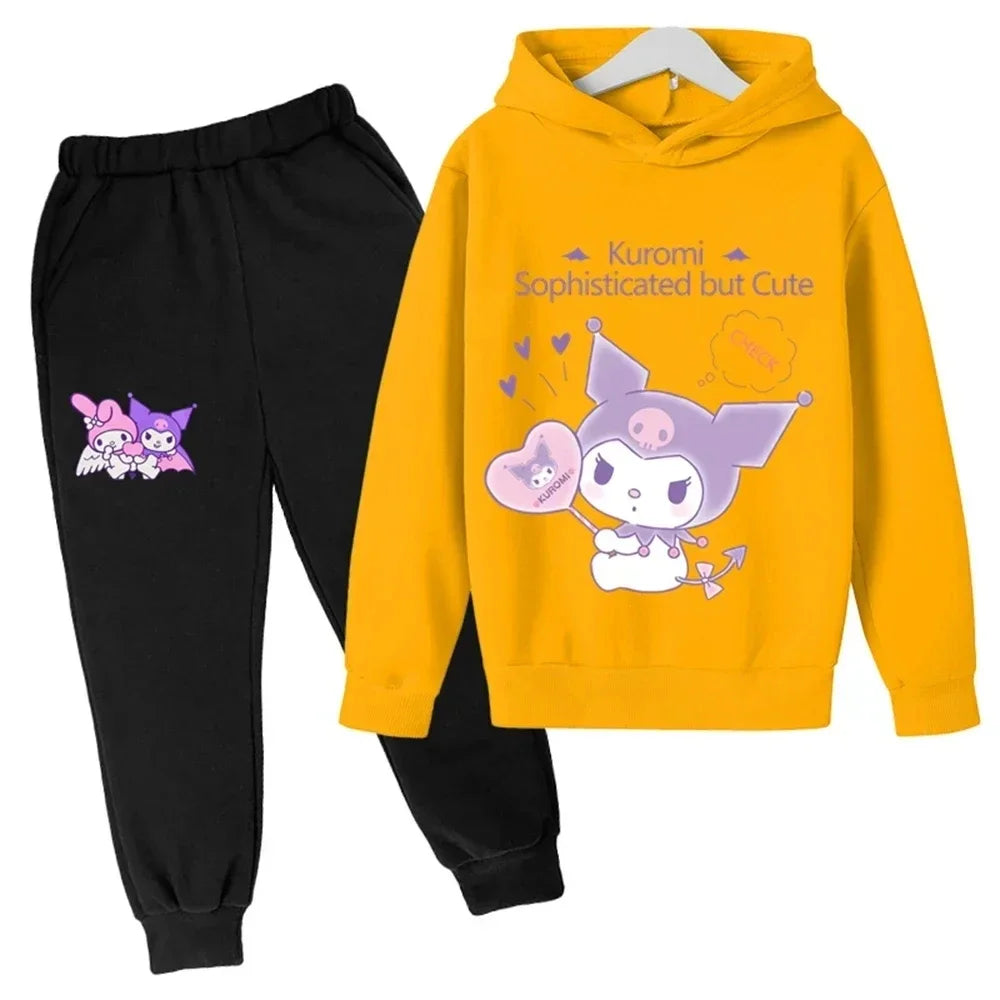 Hello Kitty Casual Funny Children's Tracksuit Boys Kuromi Kids Hoodies Long Pant 2Pcs Sets Baby Girls Kids Suits Sport Tracksuit