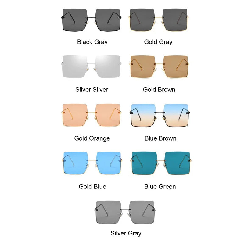 Fashion Oversized Square Sunglasses Women Brand Retro Big Frame Sun Glasses Female Metal Semi-Rimless Designer Oculos De Sol