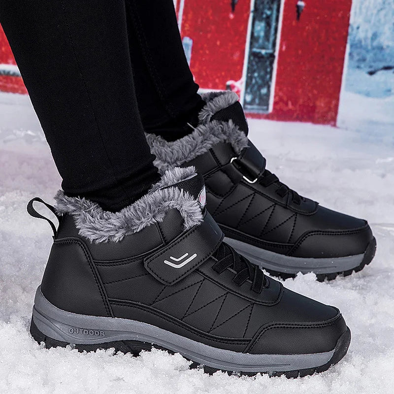 Winter Boots for Men New Waterproof PU Leather Warm Snow Ankle Boots Outdoor Warm plush Non-slip Work High-top Casual Shoes