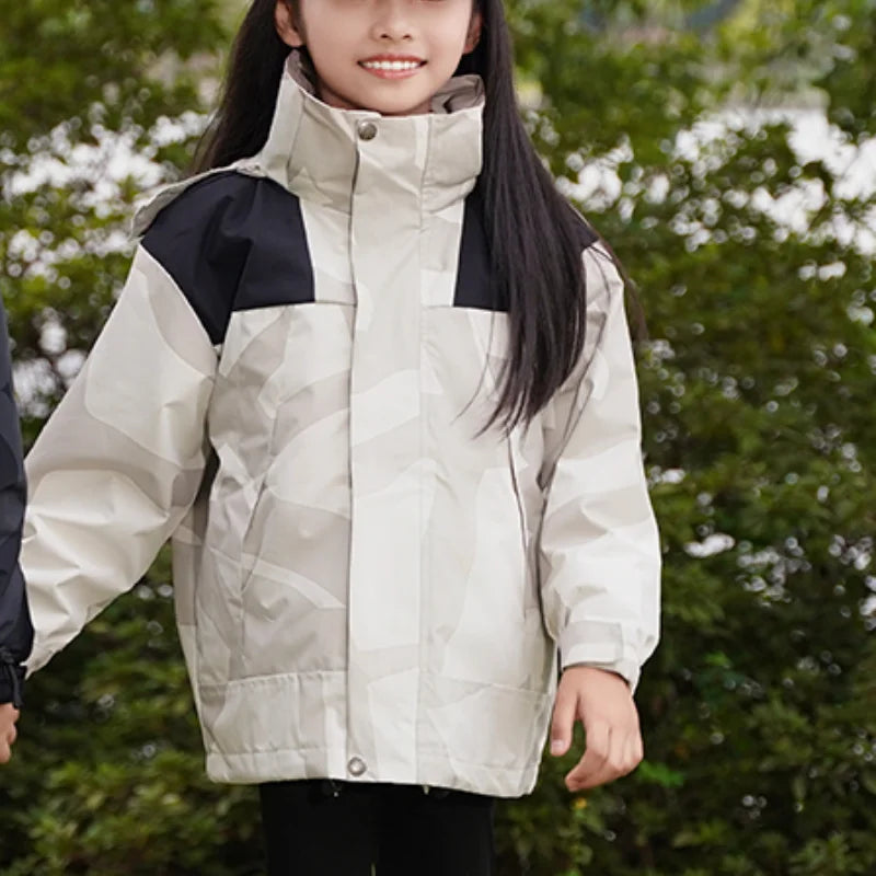 Children Thicken Detachable Liner Winter Warm Fleece Outdoor Windproof Waterproof Rain Coat Lightweight Men Women 3-in-1 Jacket