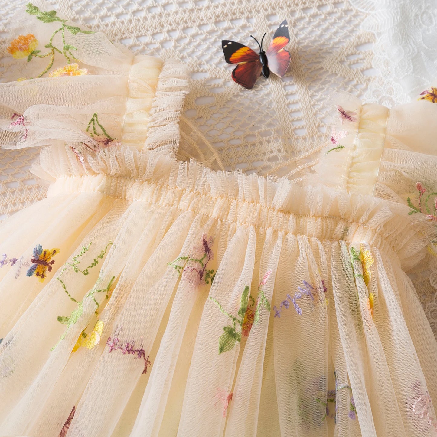 Baby Girls Dresses Princess Birthday Party Sweet Baby Girls Dresses Back Bow Wings Fairy Strap Embroidered Butterfly Mesh Dress