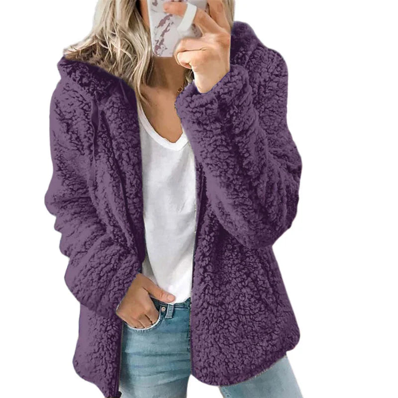 2025 Winter Clothes Women Elegant Bear Teddy Faux Fur Coat Thick Warm Soft Fleece Jacket Female Pocket Zipper Coat Veste Femme