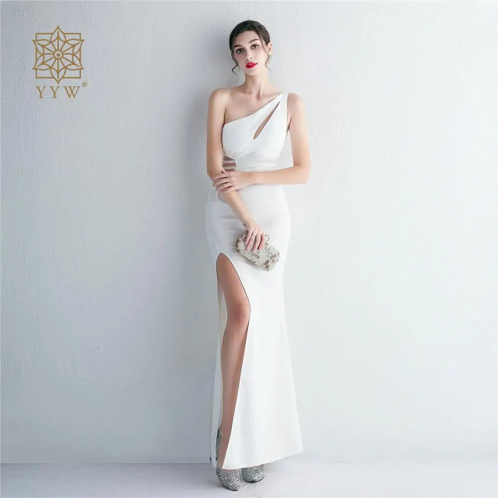 Chic And Elegant Woman Dress Single Shoulder Long Evening Dress Side Slit Hollow Party Dresses For Weddings Bridesmaids 2023