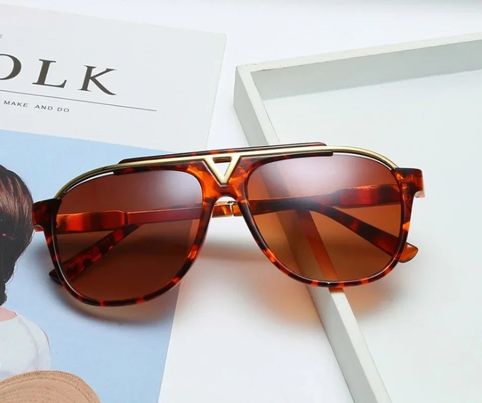 Popular Fashion Men Sunglasses Square Metal Combination Frame Anti-UV400 Lens