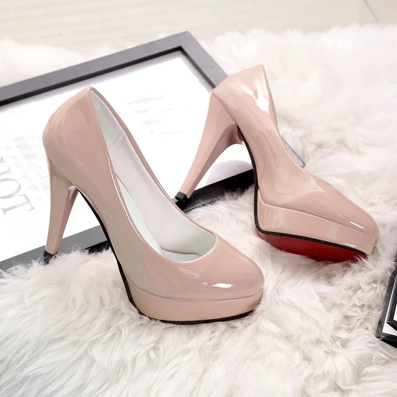 2024 Women's High-heeled Shoes Sexy Round Toe Women's Platform Heeled Shoes Patent Leather Party Dress Ladies Shoes Plus Size