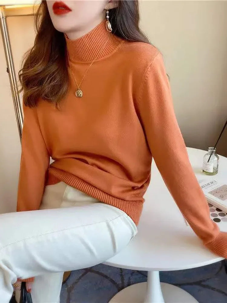 Autumn Winter Chic Bottom Sweaters Women Fashion Turtleneck Pullover Loose Long Sleeve Knitted Jumpers Soft Warm Pull Femme Top