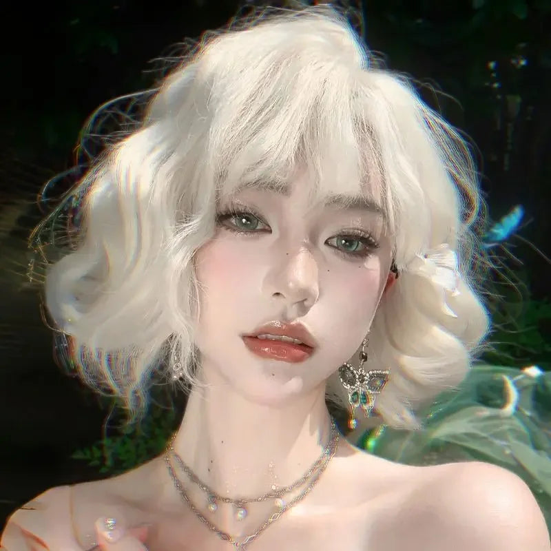 Wig Female Short Hair Natural Age Reduction Hair Tail Flanged Air Bangs Short Cosplay Wigs Synthetic Heat-resistant Fiber Wigs