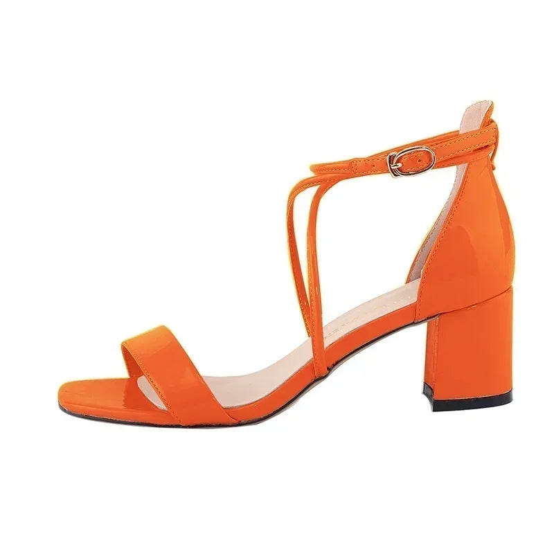 2025 Summer Women Sandals Fashion Sexy Open Toes Thick High Heels Pumps Ankle Strap Work OL Party Dress Wedding Party Shoes