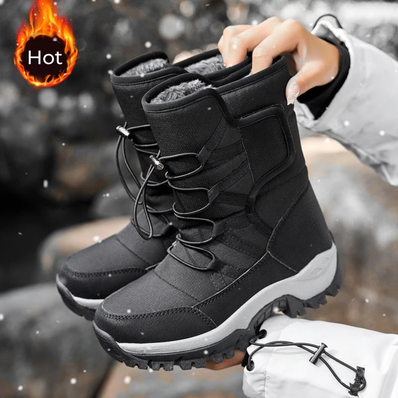 2025 Women Winter Snow Boots Warm Boots Lengthening With Wide Toe and Adding Velvet Inside Keep Warm Soft Soled Shoes Non-slip