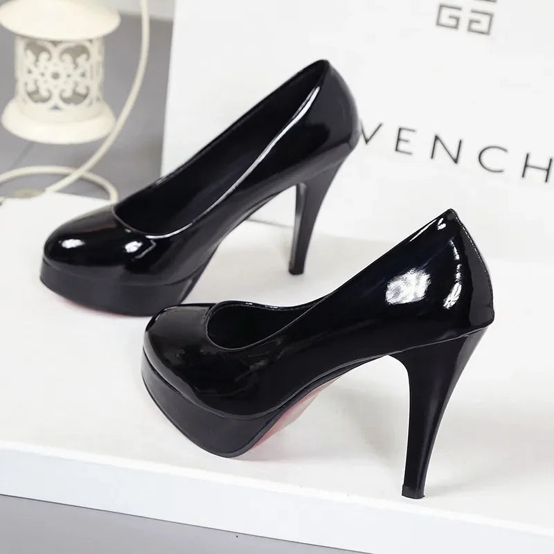 2024 Women's High-heeled Shoes Sexy Round Toe Women's Platform Heeled Shoes Patent Leather Party Dress Ladies Shoes Plus Size