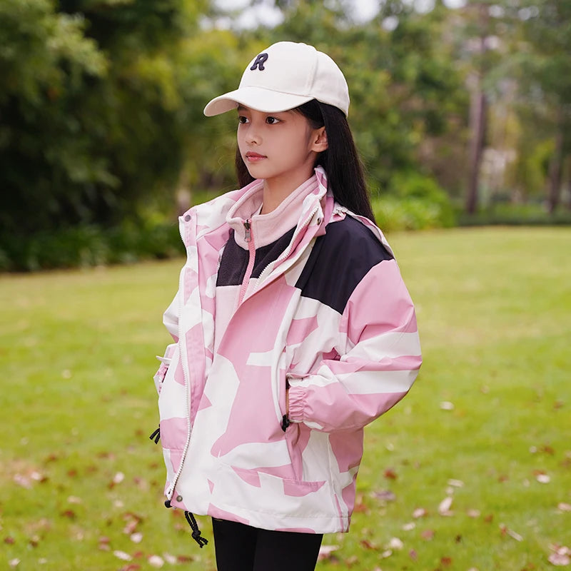 Children Thicken Detachable Liner Winter Warm Fleece Outdoor Windproof Waterproof Rain Coat Lightweight Men Women 3-in-1 Jacket