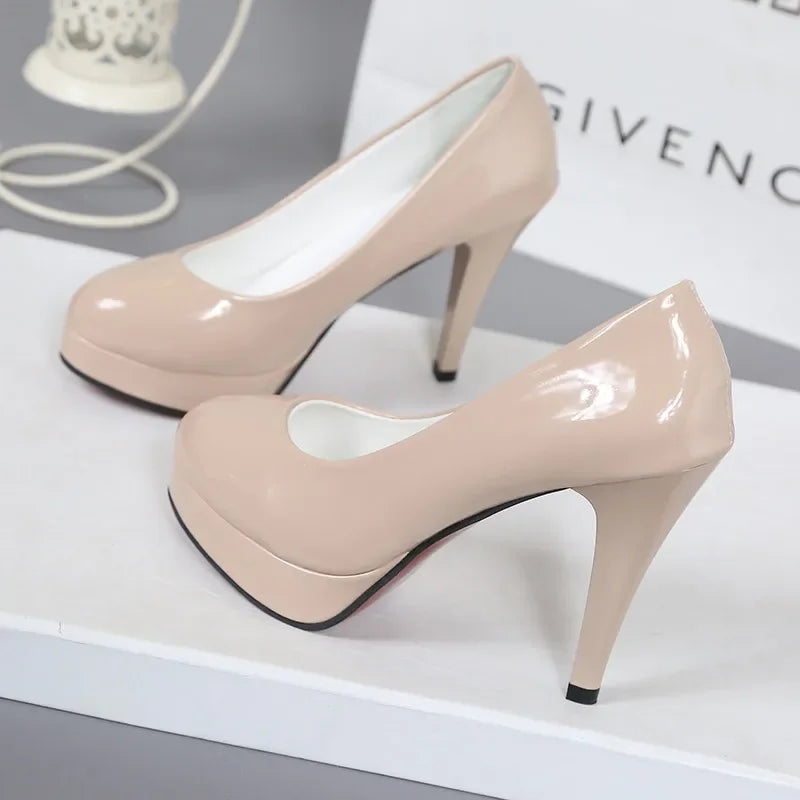 2024 Women's High-heeled Shoes Sexy Round Toe Women's Platform Heeled Shoes Patent Leather Party Dress Ladies Shoes Plus Size