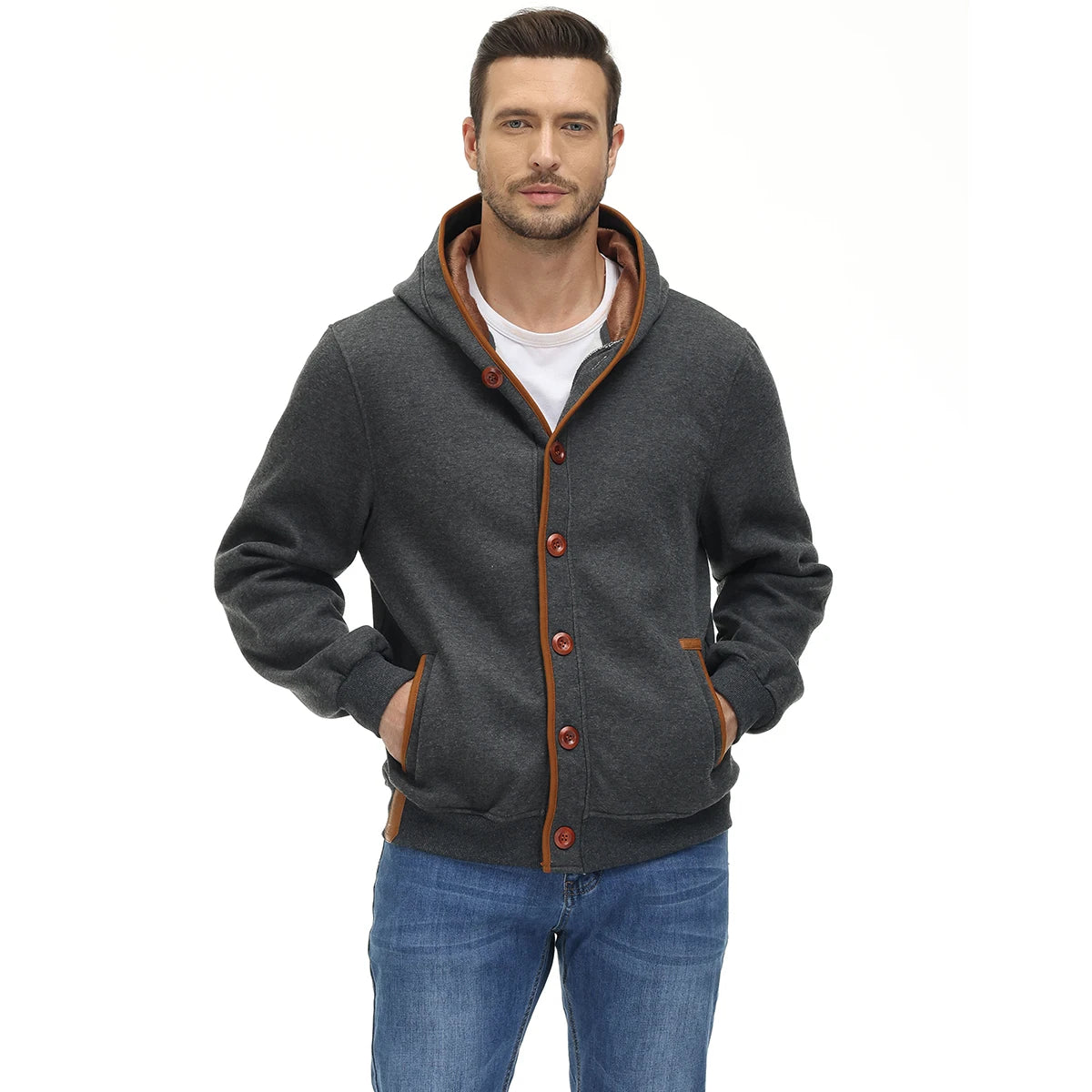 Men's Winter Soft Jackets Windbreak Coats Hooded Single Breasted Button Thick Casual Streetwear Fashion New Male Winter Clothing