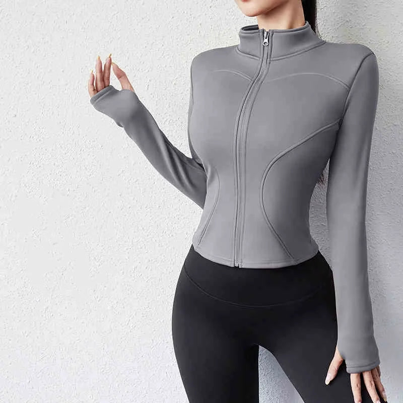 Activewear Gym Jacket Quick Dry Womens Yoga Wear High Elasticity Breathable Long Zipper Sports Fitness Top