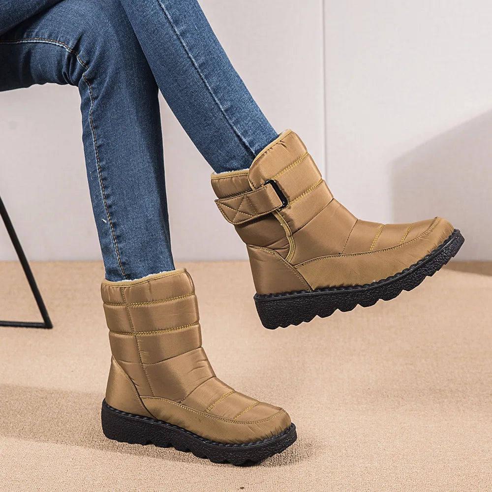 2025 Women's Snow Boots Women Winter Shoes Keep Warm Plush Fashion Ladies Outdoor Non-slip Waterproof Mid Calf Boots Femme