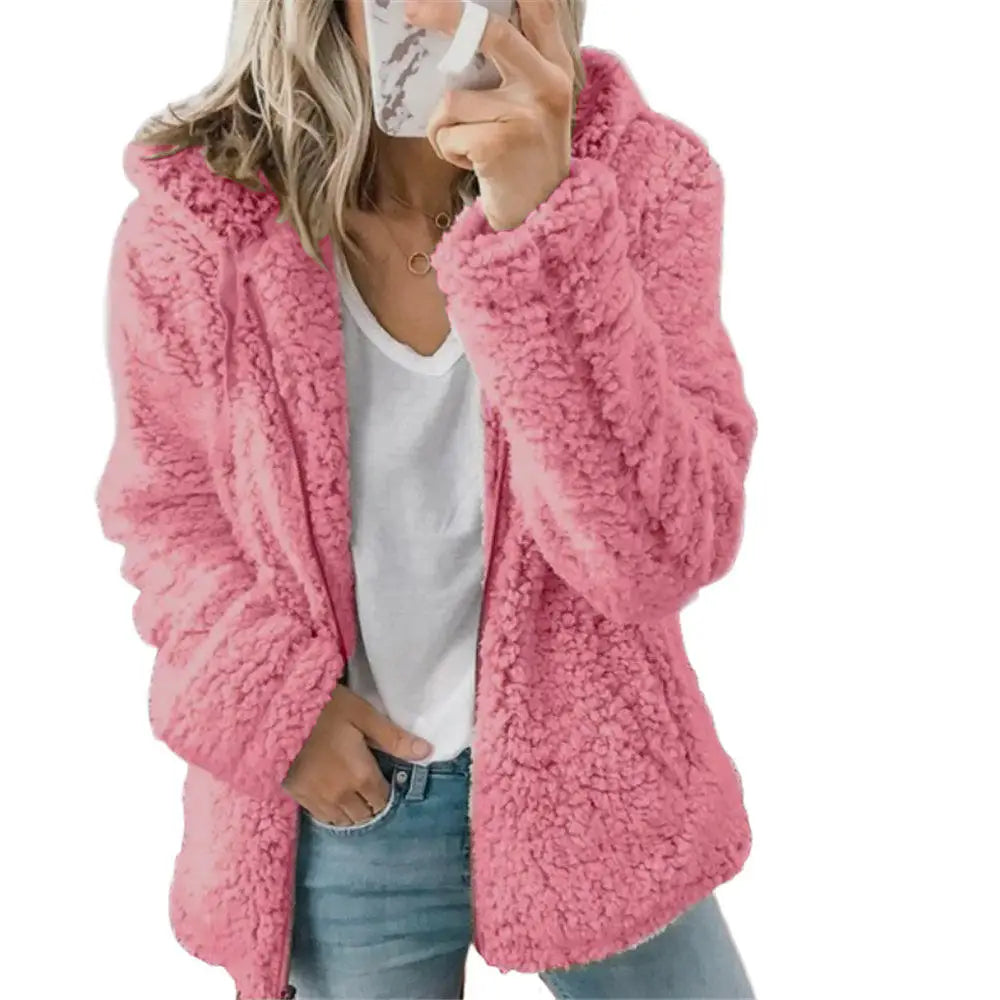 2025 Winter Clothes Women Elegant Bear Teddy Faux Fur Coat Thick Warm Soft Fleece Jacket Female Pocket Zipper Coat Veste Femme