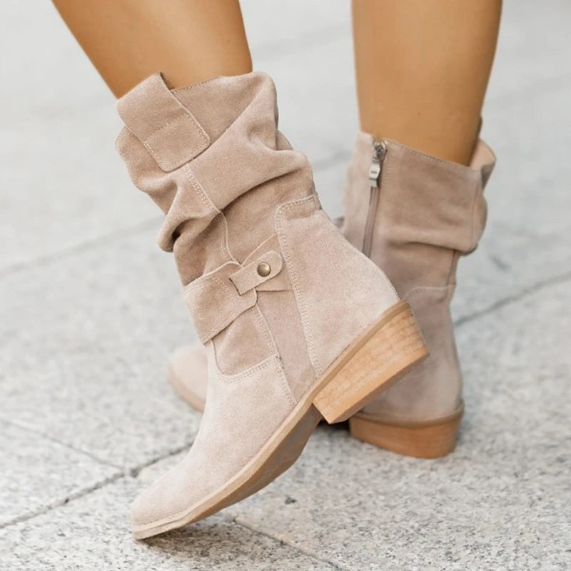 Winter New Women's Boots Large Low Heel 40-43 Suede Ankle Boots for Women Brown Long Boots