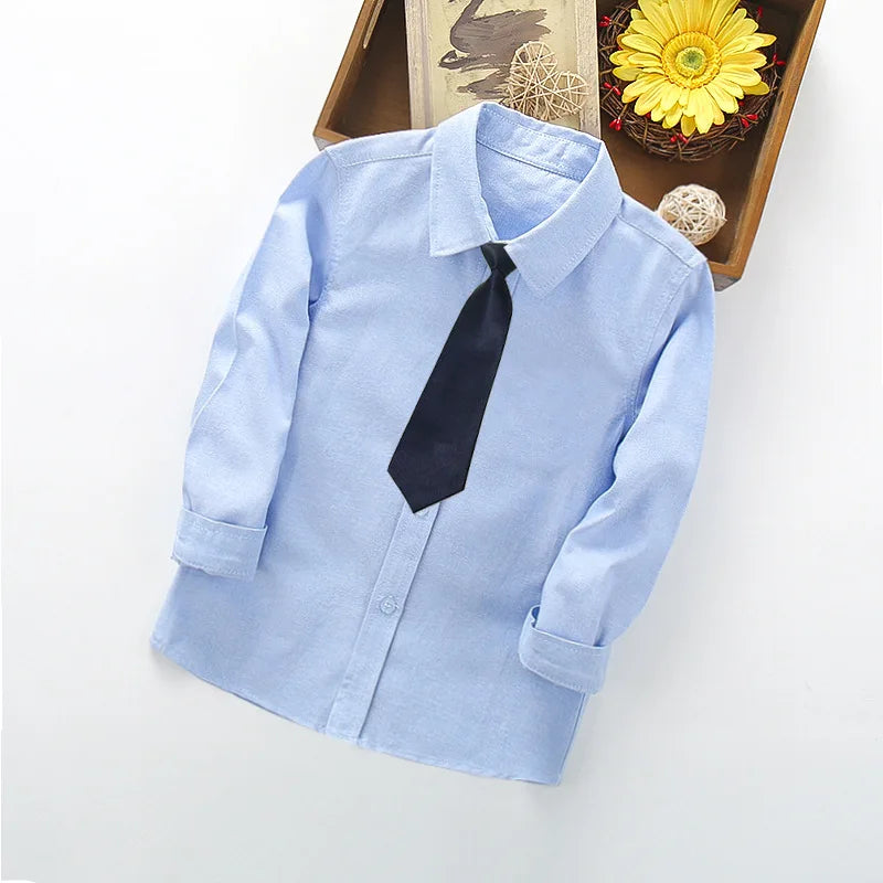 School Uniform Boys Shirts Cotton Long Sleeve Baby Toddler Teenager Party Wedding Clothes Kids Shirts For Boys Children Tops