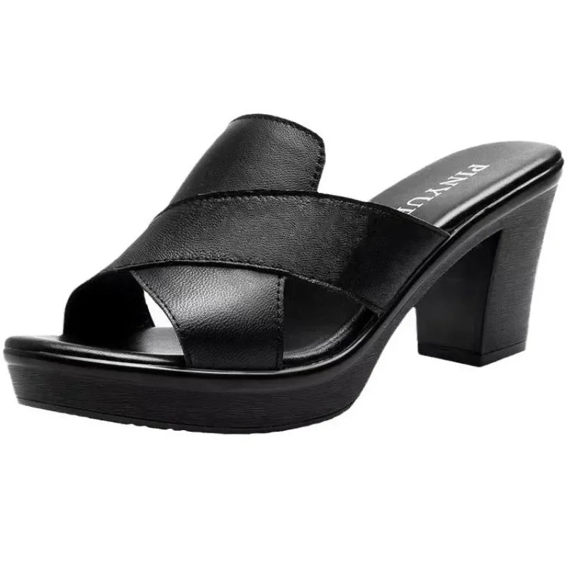 Women Fashion Sandals Summer Retro High Heel Platform Slippers Outdoor Comfort Bright Leather Peep Toe Casual Shoes Sandals