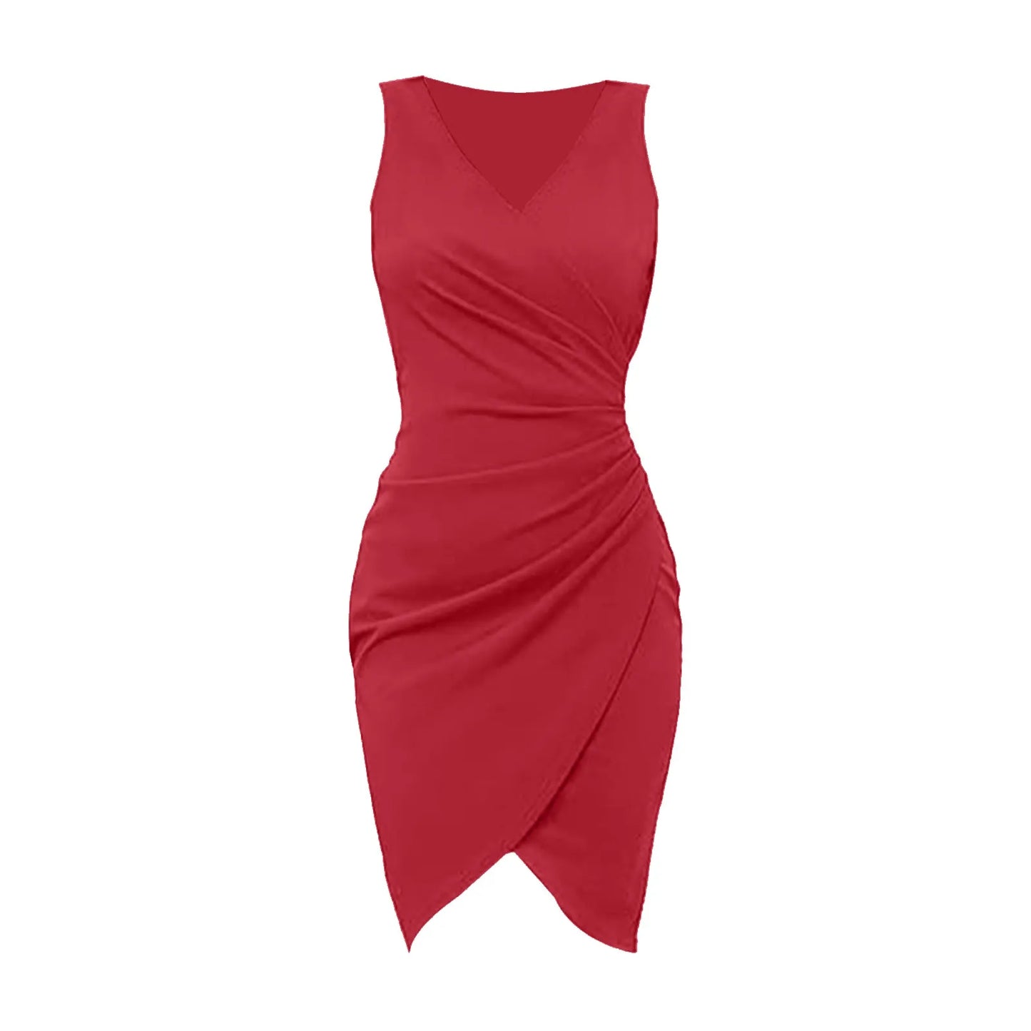 Summer Dress Ladies Long Dress Elegant Dress Pullover Solid Color Sleeveless Mini Skirt Sexy High Slit Deep V-Neck Waist Up Dres