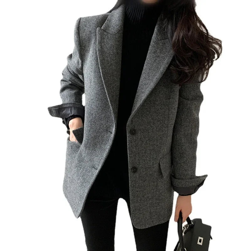 Women Blazers Coats Notched Full Sleeve Slim Fit Elegant Splice Suits Single Breasted Coat Autumn Winter 2024 Blazer Outerwear