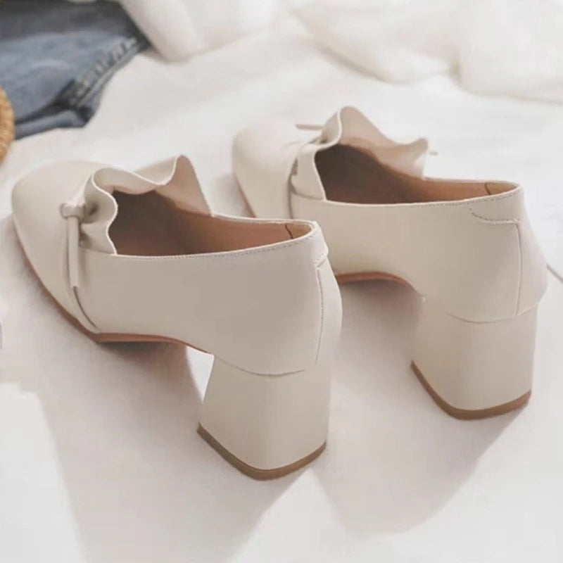 Women's Summer Footwear with Bow Shoes for Woman 2024 on Heeled High Heels Square Toe Pumps Casual 39 Comfortable and Elegant A