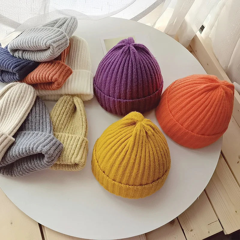 Winter Hats For Girls Boys Beanie Children Solid Color Knitted Ear Protection Keep Warm Baggy Cap Trendy Bonnet Winter Cap