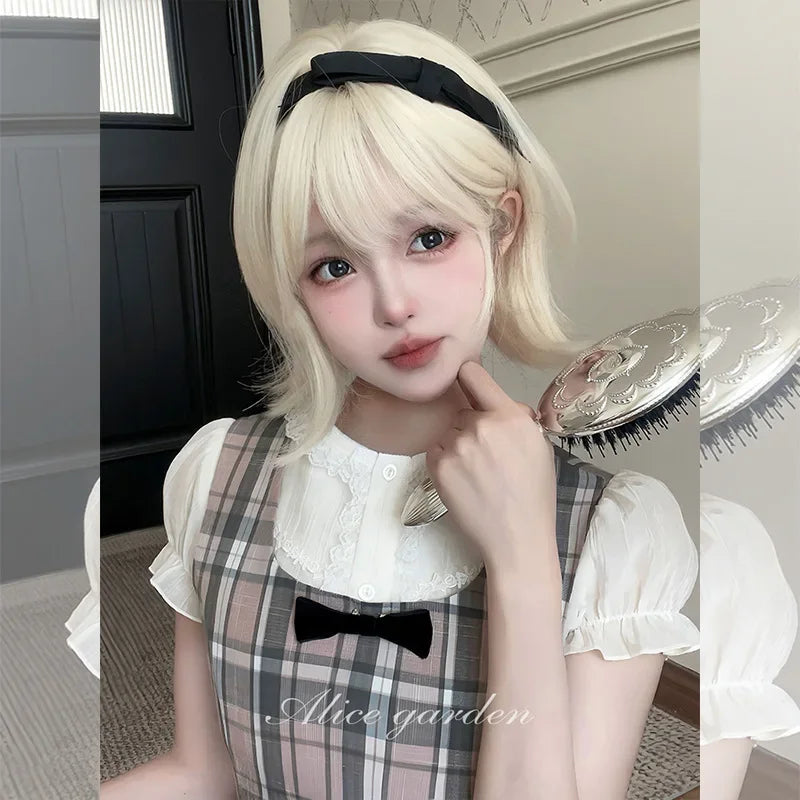 Wig Female Short Hair Natural Age Reduction Hair Tail Flanged Air Bangs Short Cosplay Wigs Synthetic Heat-resistant Fiber Wigs
