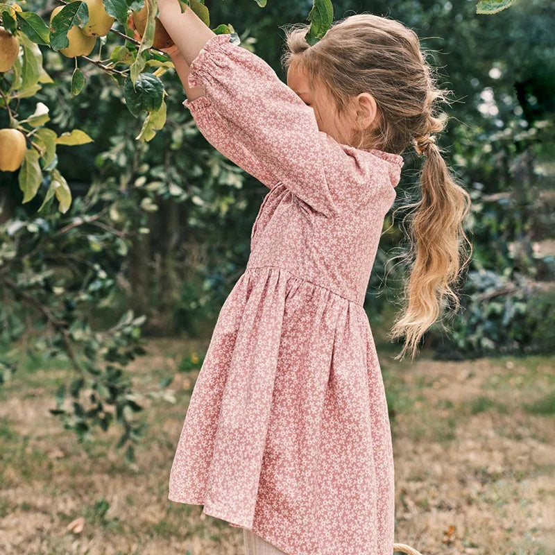 Jumping Meters Princess Girls Dresses Florals Buttons Children's Clothing Autumn Spring Baby Costume Frocks Costume