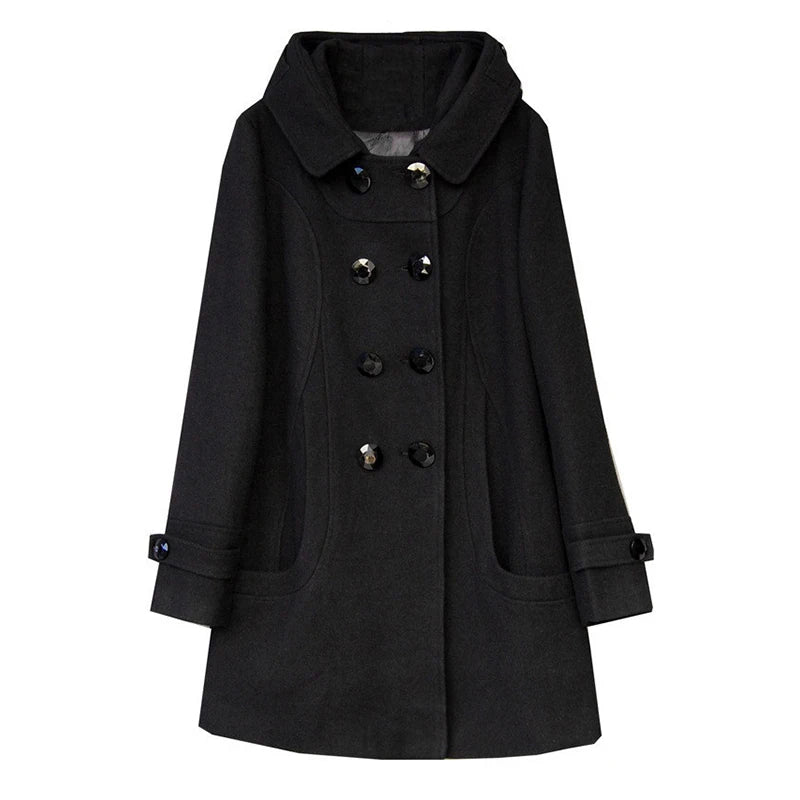 Chic Winter Coats and Jackets Women 2025 Winter Hooded Woolen Coat Wool Windbreaker Double-breasted Maxi Jacket Y2k Streetwear