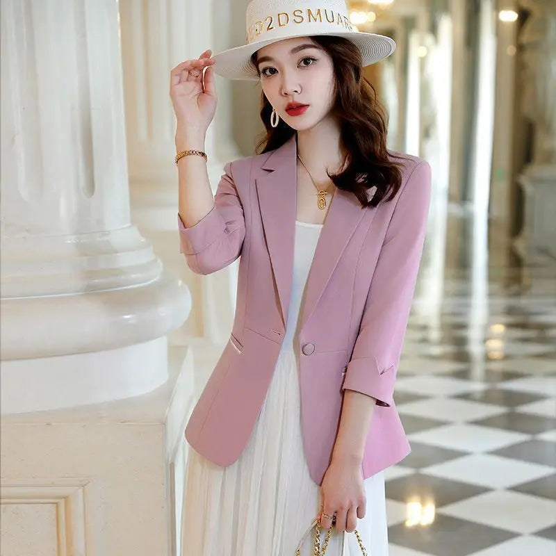 S-4XL Apricot Suit Jacket For Women's Summer Trench Coat Green 2024 New Short Cut Slim Fit Temperament Women's Thin Blazer Lady