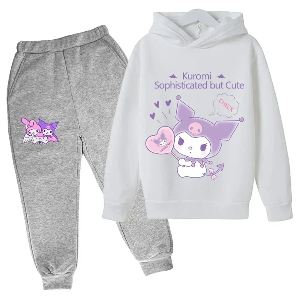 Hello Kitty Casual Funny Children's Tracksuit Boys Kuromi Kids Hoodies Long Pant 2Pcs Sets Baby Girls Kids Suits Sport Tracksuit