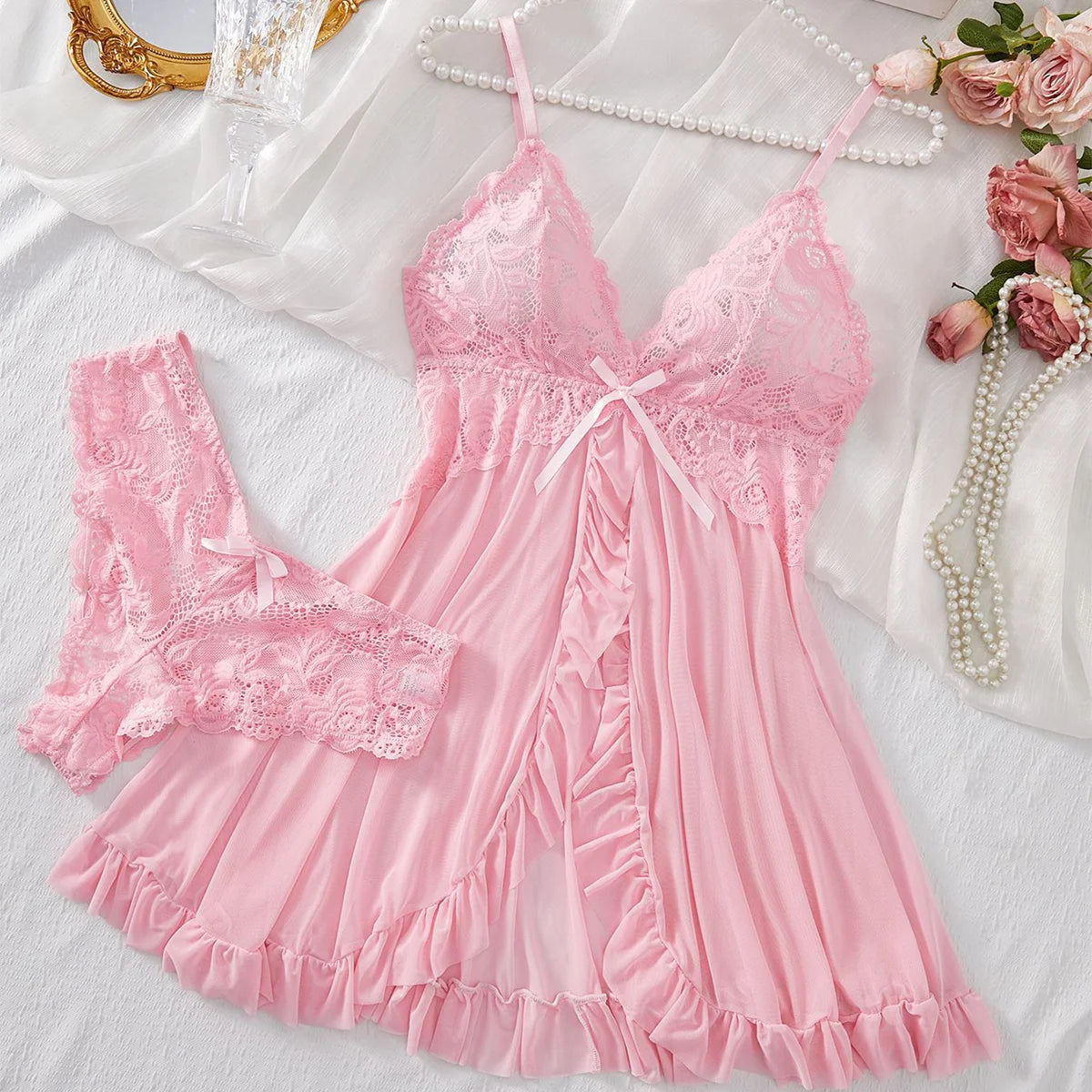 Women's Underwear Sexy Lingerie Set Erotic Bra Nightdress Sexy Lace Sleepwear Solid Slim Soft Dresses Erotic Sleepwear & Dresses