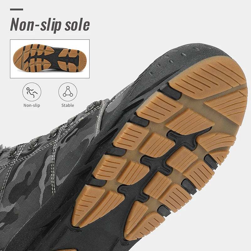Winter Men's Snow Boots 2025 New Style Platform Warm Fur Ankle Boots Camo Design Plush Outdoor Non-slip Hiking Cycling Shoes