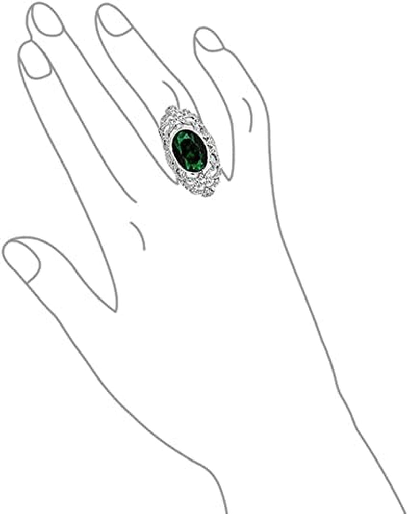 Art Deco Antique Boho Vintage Style Black White Blue Green Filigree Pave CZ Wide Heart Long Full Finger Fashion Statement Ring Cubic Zirconia for Women Rhodium Silver Plated Brass
