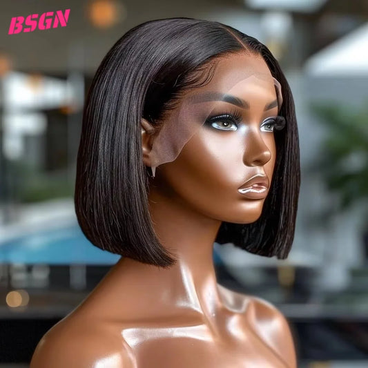 180% Short Bob Human Hair Wigs 13X4 HD Transparent Lace Frontal Human Hair Wigs For Women Pre Plucked High Quality Glueless Wigs