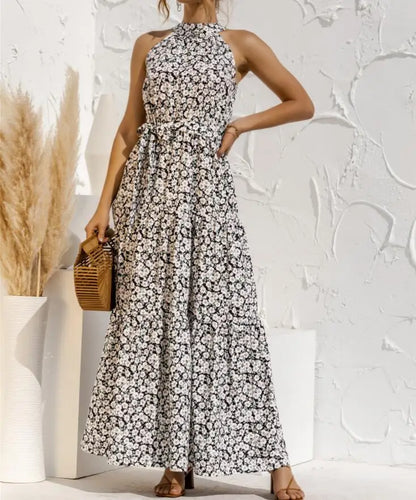 Summer Sexy Long Dress Women 2025 Fashion Sleeveless Print Flowers Polka-dot Halter Boho Dresses Women Casual Holiday Vestidos