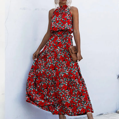 Summer Sexy Long Dress Women 2025 Fashion Sleeveless Print Flowers Polka-dot Halter Boho Dresses Women Casual Holiday Vestidos