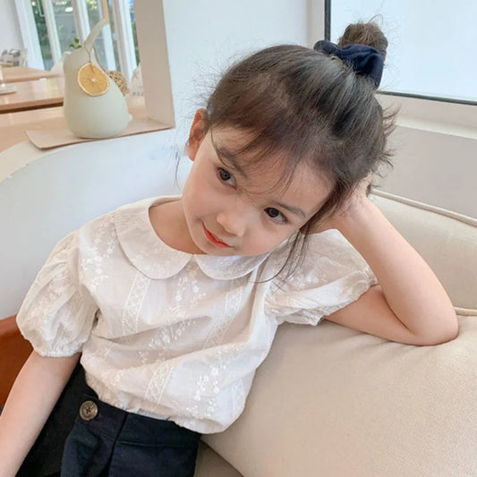 Girls' clothing embroidered doll collar top