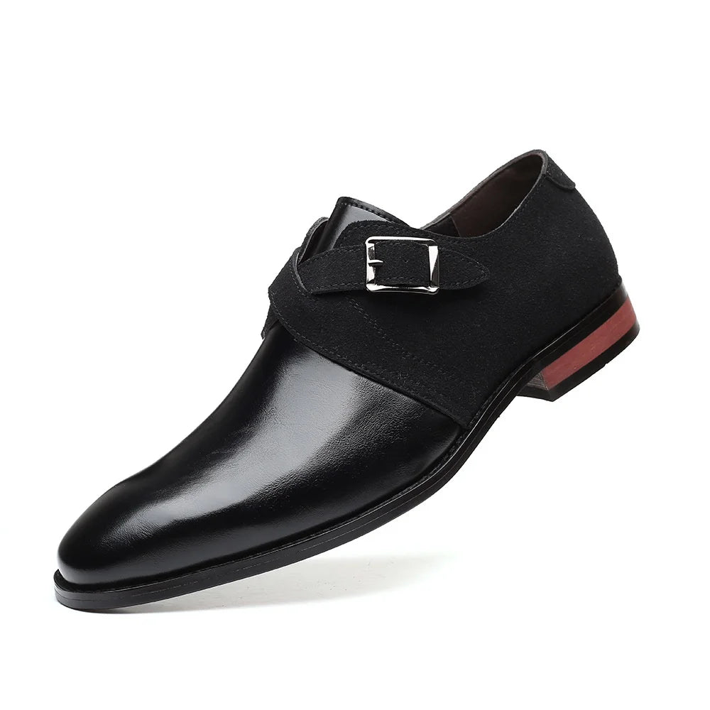 Men's Fashion Splicing Buckle Derby Shoes Men Leather Dress Shoes Wedding Party Shoes Mens Business Office Oxfords Slip-On Flats