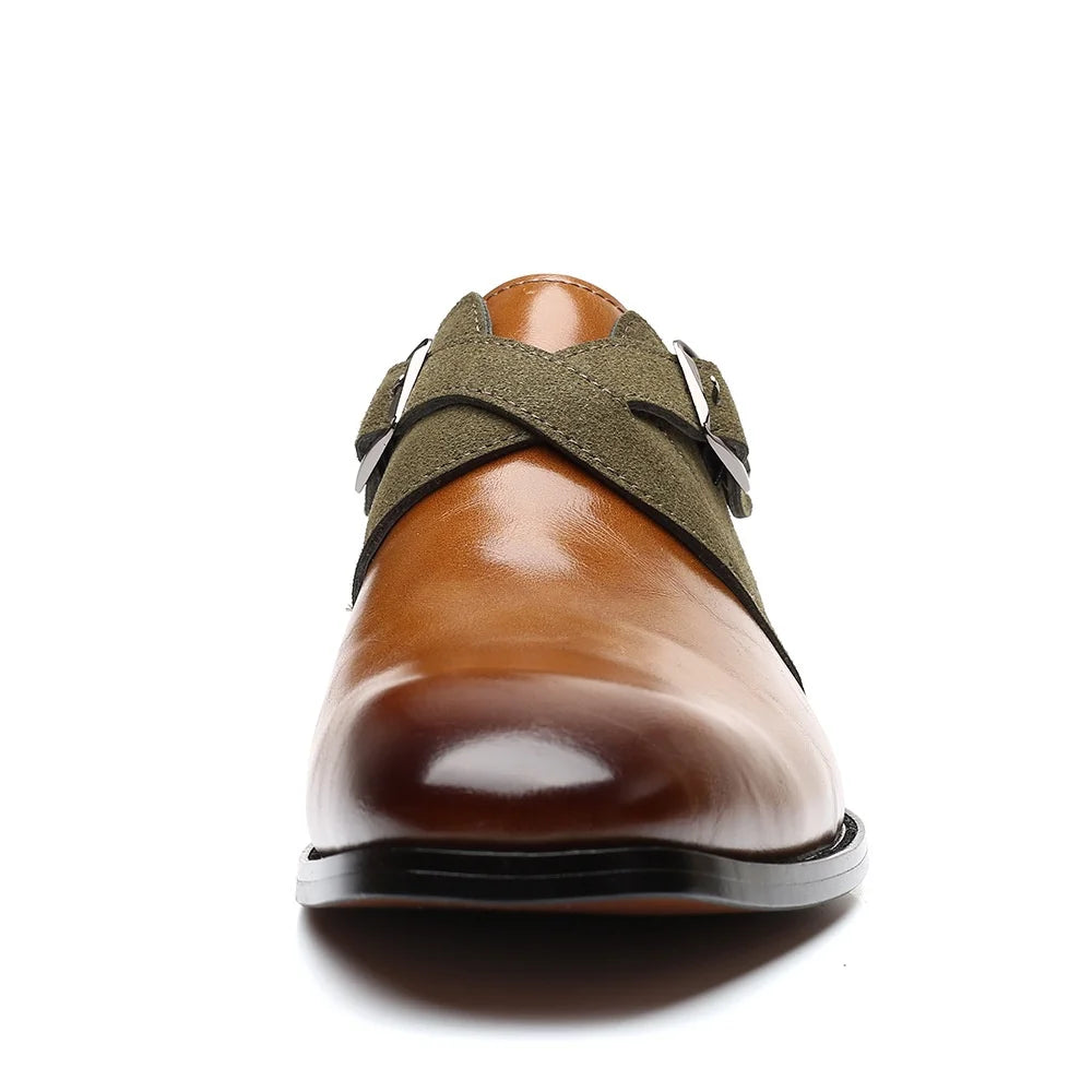 Men's Fashion Splicing Buckle Derby Shoes Men Leather Dress Shoes Wedding Party Shoes Mens Business Office Oxfords Slip-On Flats