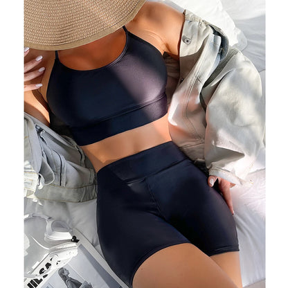 VigorCasey Sexy Black Vest Bikini Set Push Up Swimwear Women 2025 High Waist Bottom Swimsuit Biquini Backless Corss Bathing Suit