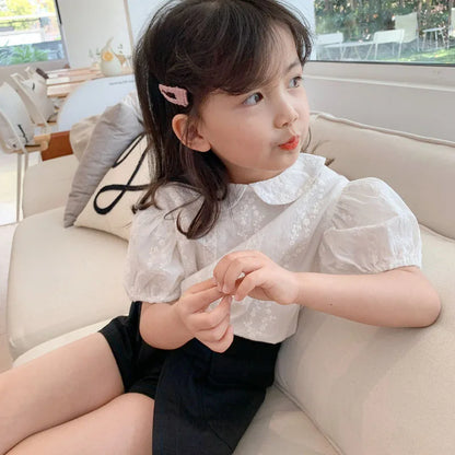 Girls' clothing embroidered doll collar top